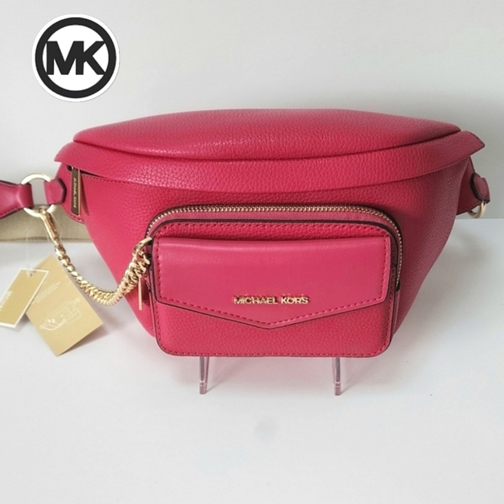 Michael Kors Maise Belt Bag, Fanny Pack, Sling Bag ELECTRIC PINK Pebbled…